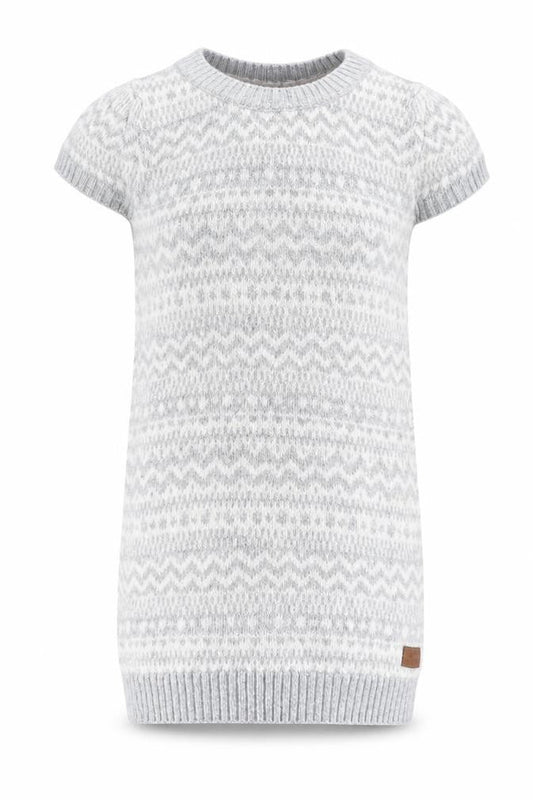 H&M Girls Silver Fair Isle Cotton Jumper Dress Size 3-4 Years Mock Neck Pullover
