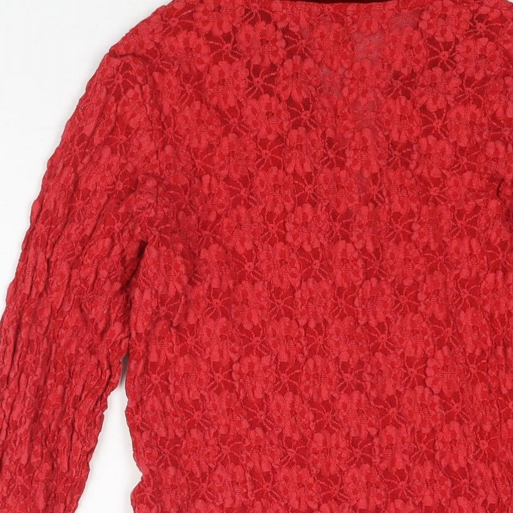 Sahara Womens Red Cotton Basic Blouse Size S V-Neck - Velour Trim Size S-M