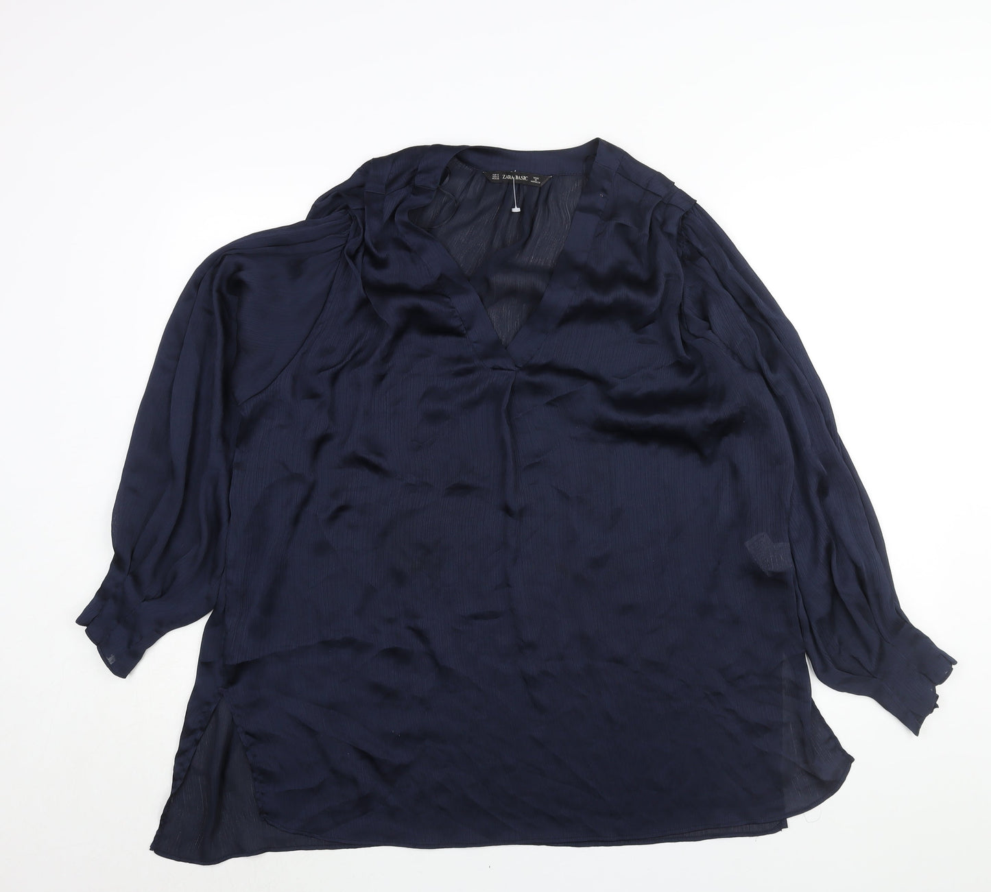 Zara Womens Blue Polyester Tunic Blouse Size S V-Neck