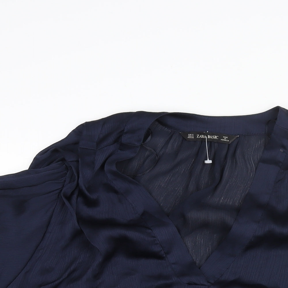 Zara Womens Blue Polyester Tunic Blouse Size S V-Neck
