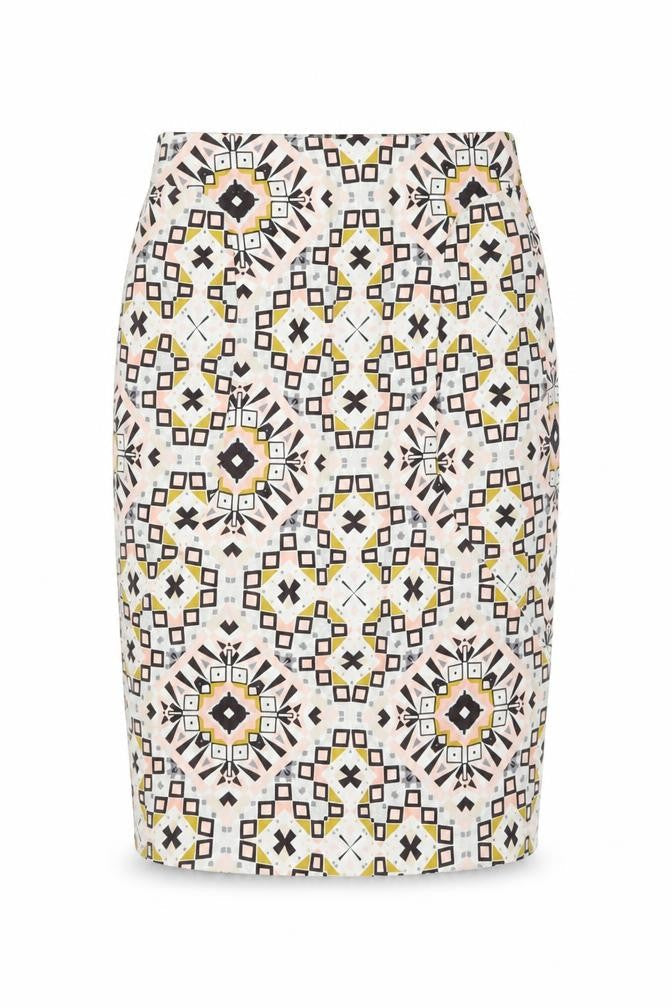 French Connection Womens Multicoloured Geometric Cotton Straight & Pencil Skirt Size 8 Zip