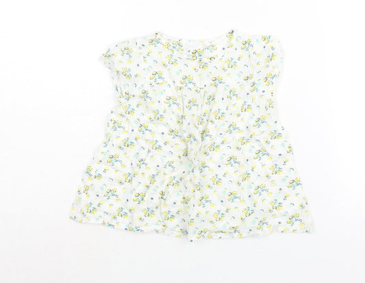 John Lewis Girls White Floral Cotton A-Line Size 2-3 Years Round Neck Button