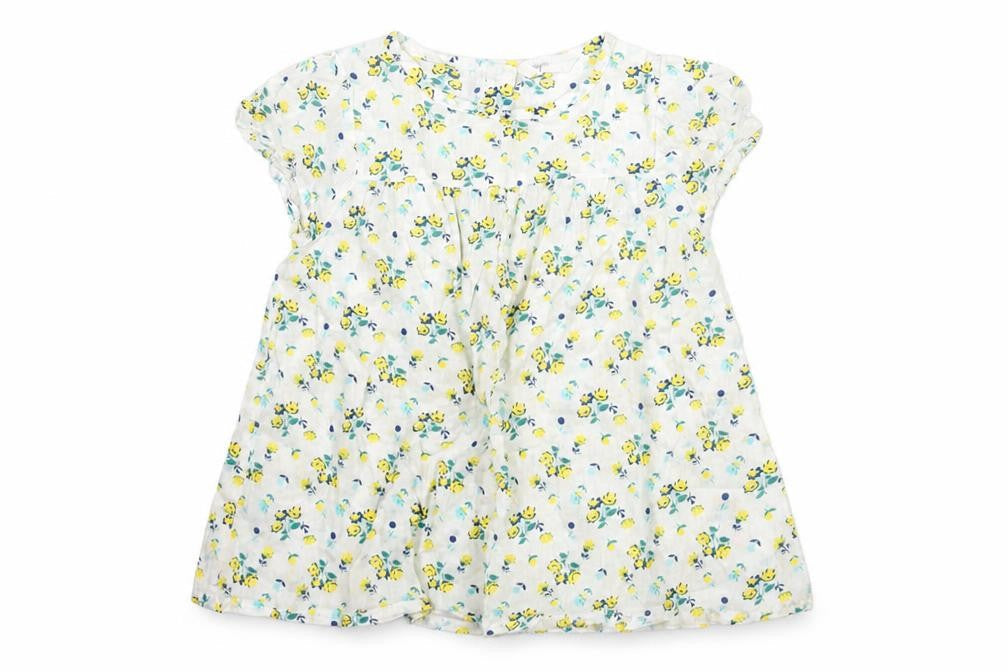 John Lewis Girls White Floral Cotton A-Line Size 2-3 Years Round Neck Button