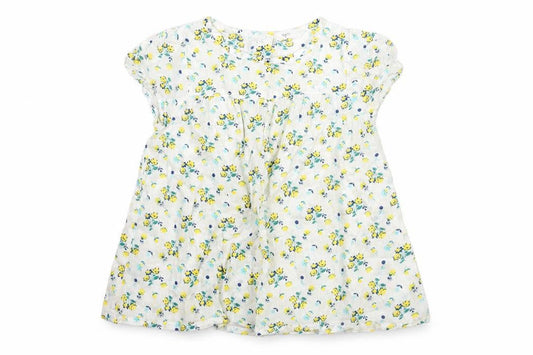 John Lewis Girls White Floral Cotton A-Line Size 2-3 Years Round Neck Button