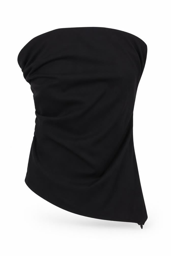 Zara Womens Black Polyester Basic Blouse Size M Square Neck - Rouched Asymmetric Hem