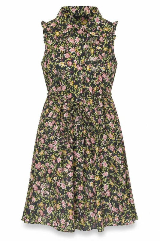 Dorothy Perkins Womens Multicoloured Floral Cotton A-Line Size 8 Collared Button - Belted Sequin Detail