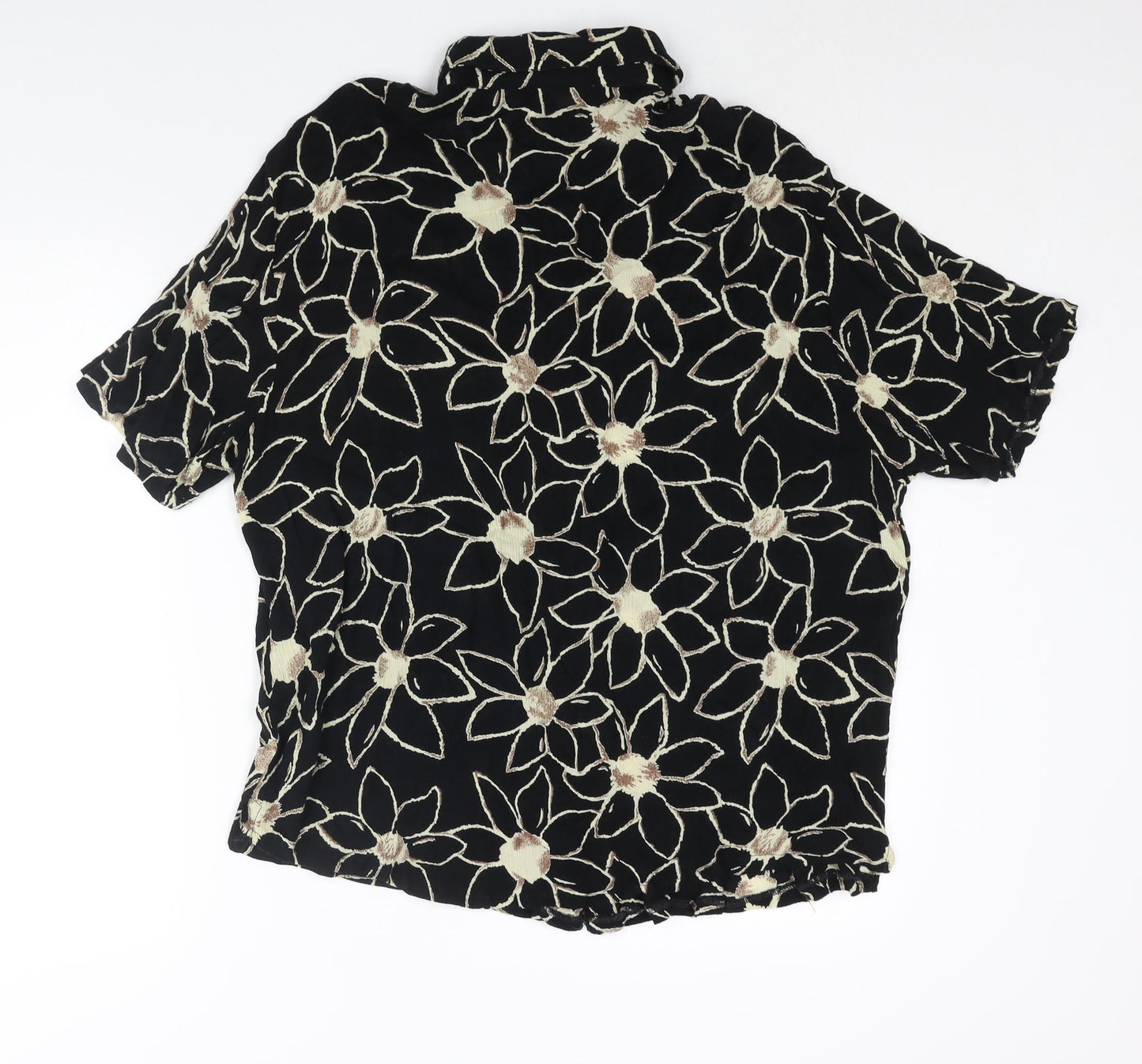 Pomodoro Womens Black Floral Viscose Basic Button-Up Size L Collared