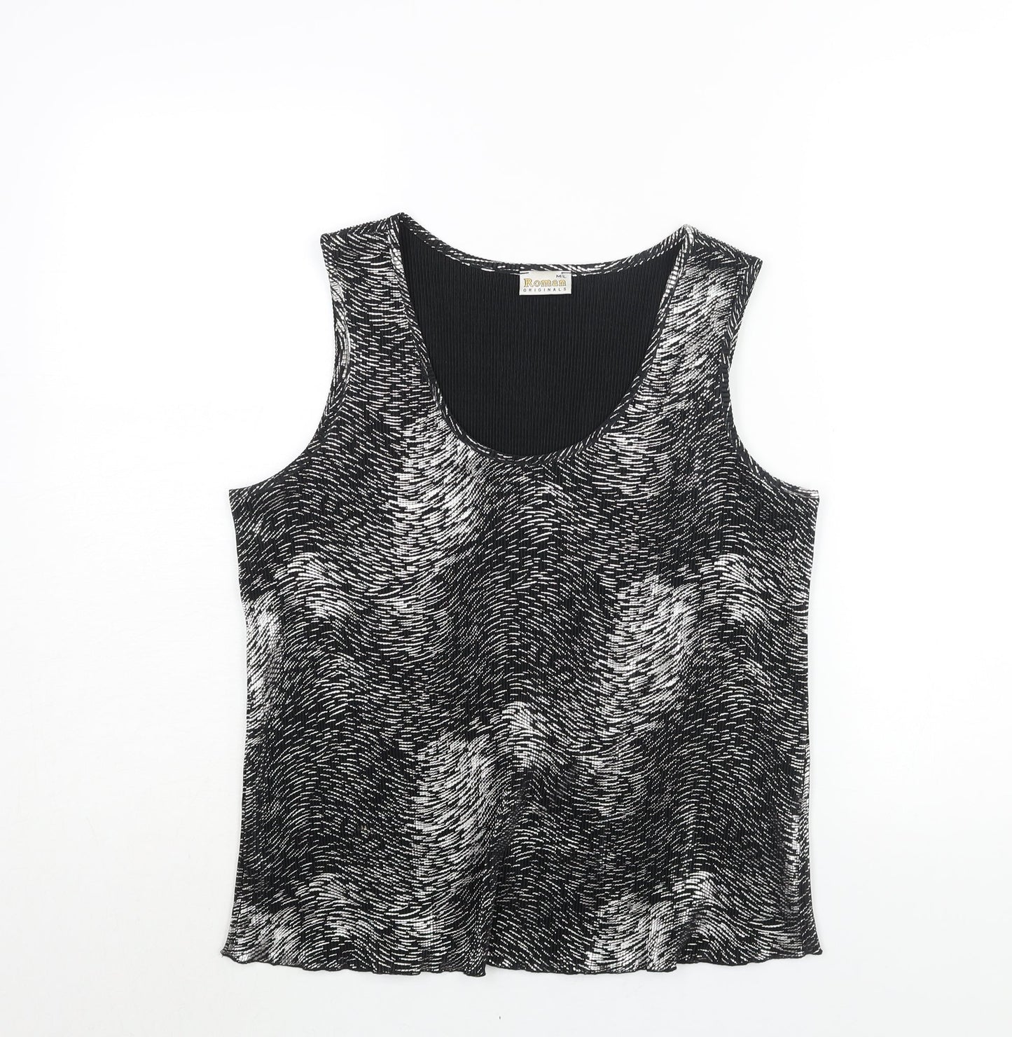 Roman Womens Silver Geometric Polyester Basic Blouse Size M Scoop Neck - Size M-L Plisse