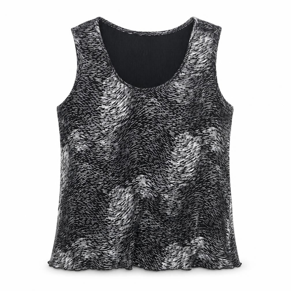 Roman Womens Silver Geometric Polyester Basic Blouse Size M Scoop Neck - Size M-L Plisse