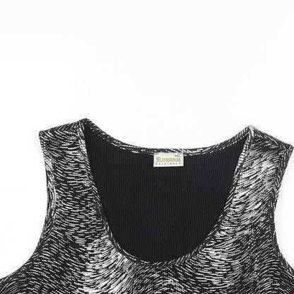 Close-up detail of Roman women’s silver geometric polyester basic blouse, size M, scoop neck -, size M-l plisse