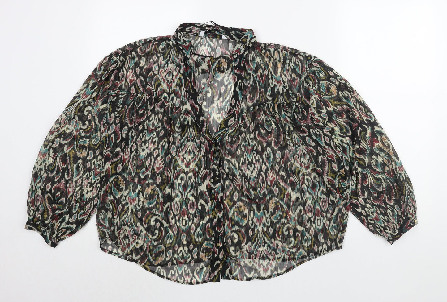 Zara Womens Multicoloured Geometric Polyester Basic Blouse Size M V-Neck - Semi Sheer