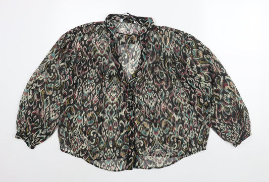 Zara Womens Multicoloured Geometric Polyester Basic Blouse Size M V-Neck - Semi Sheer