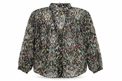 Zara Womens Multicoloured Geometric Polyester Basic Blouse Size M V-Neck - Semi Sheer