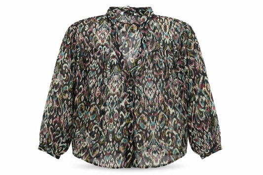 Zara Womens Multicoloured Geometric Polyester Basic Blouse Size M V-Neck - Semi Sheer