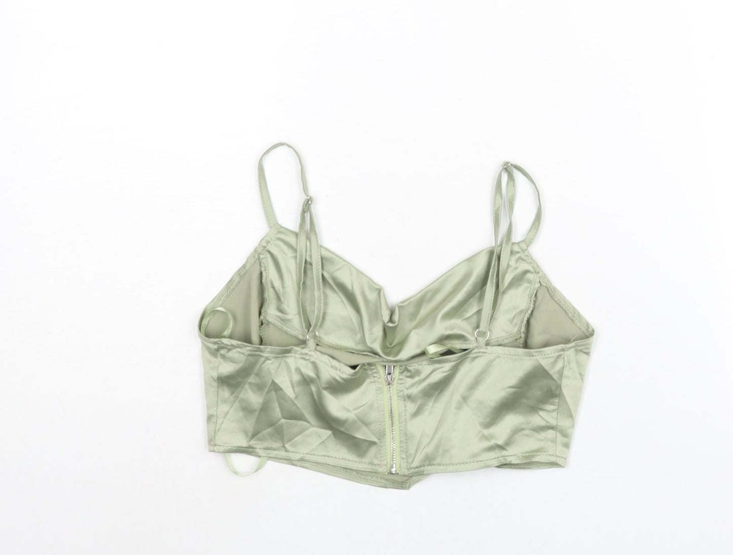PRETTYLITTLETHING Womens Green Polyester Cropped Blouse Size 8 Cowl Neck