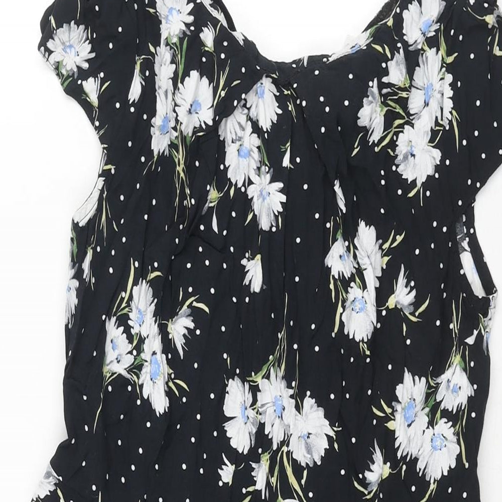 Wallis Womens Black Floral Viscose A-Line Size 12 Round Neck Zip