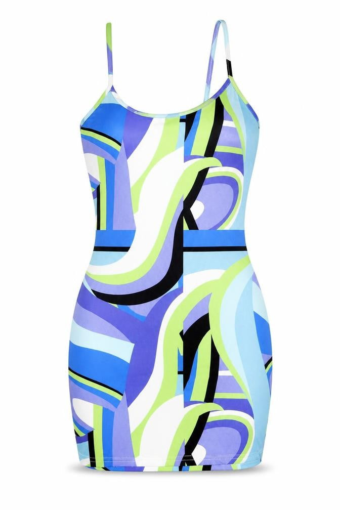 PRETTYLITTLETHING Womens Multicoloured Geometric Polyester Bodycon Size 10 One Shoulder Pullover