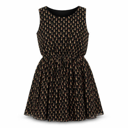 Soda Mix Womens Black Geometric Polyester Shift Size 12 Round Neck Pullover - Cat Print