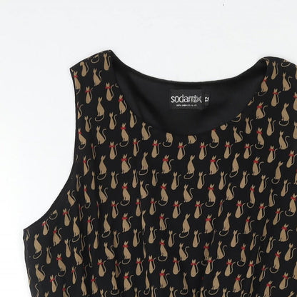 Soda Mix Womens Black Geometric Polyester Shift Size 12 Round Neck Pullover - Cat Print