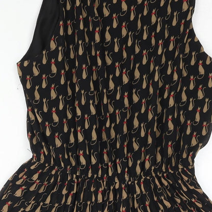 Soda Mix Womens Black Geometric Polyester Shift Size 12 Round Neck Pullover - Cat Print