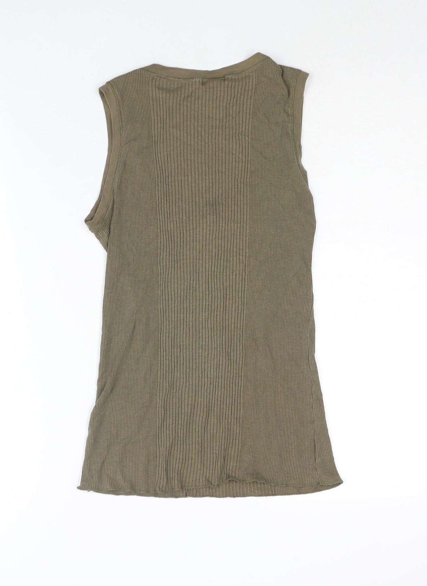 Mango Womens Green Cotton Basic Tank Size XL Scoop Neck - Ribbed