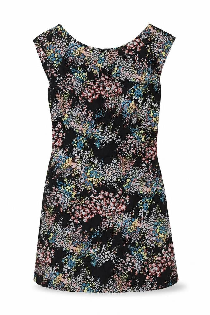 Warehouse Womens Black Floral Cotton Mini Size 6 Boat Neck Zip