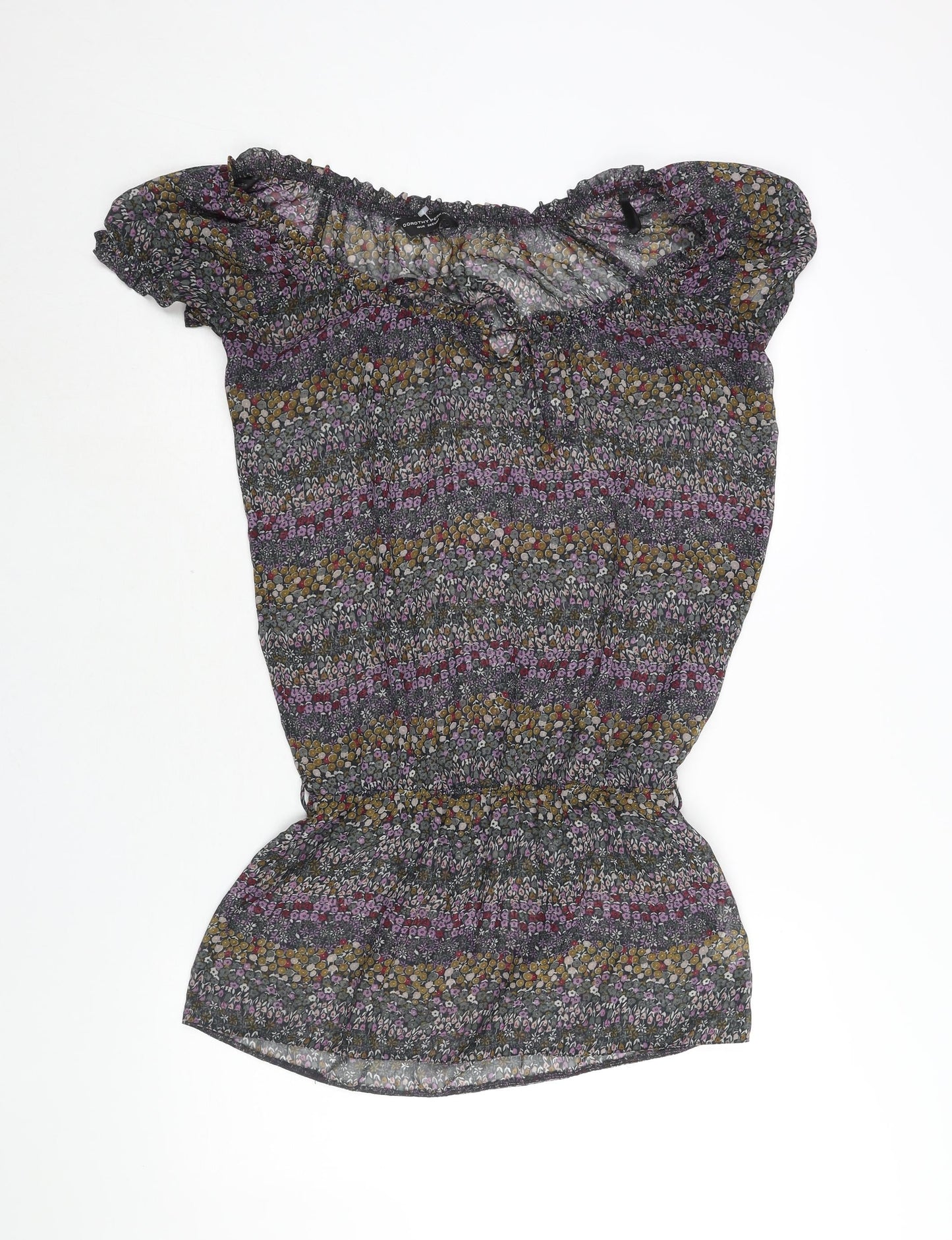 Dorothy Perkins Womens Multicoloured Floral Polyester Tunic Blouse Size 10 Boat Neck - Rouched