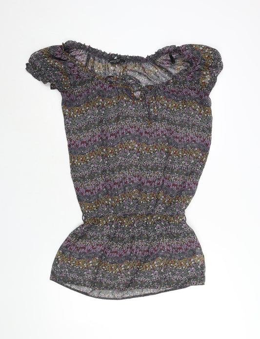 Dorothy Perkins Womens Multicoloured Floral Polyester Tunic Blouse Size 10 Boat Neck - Rouched