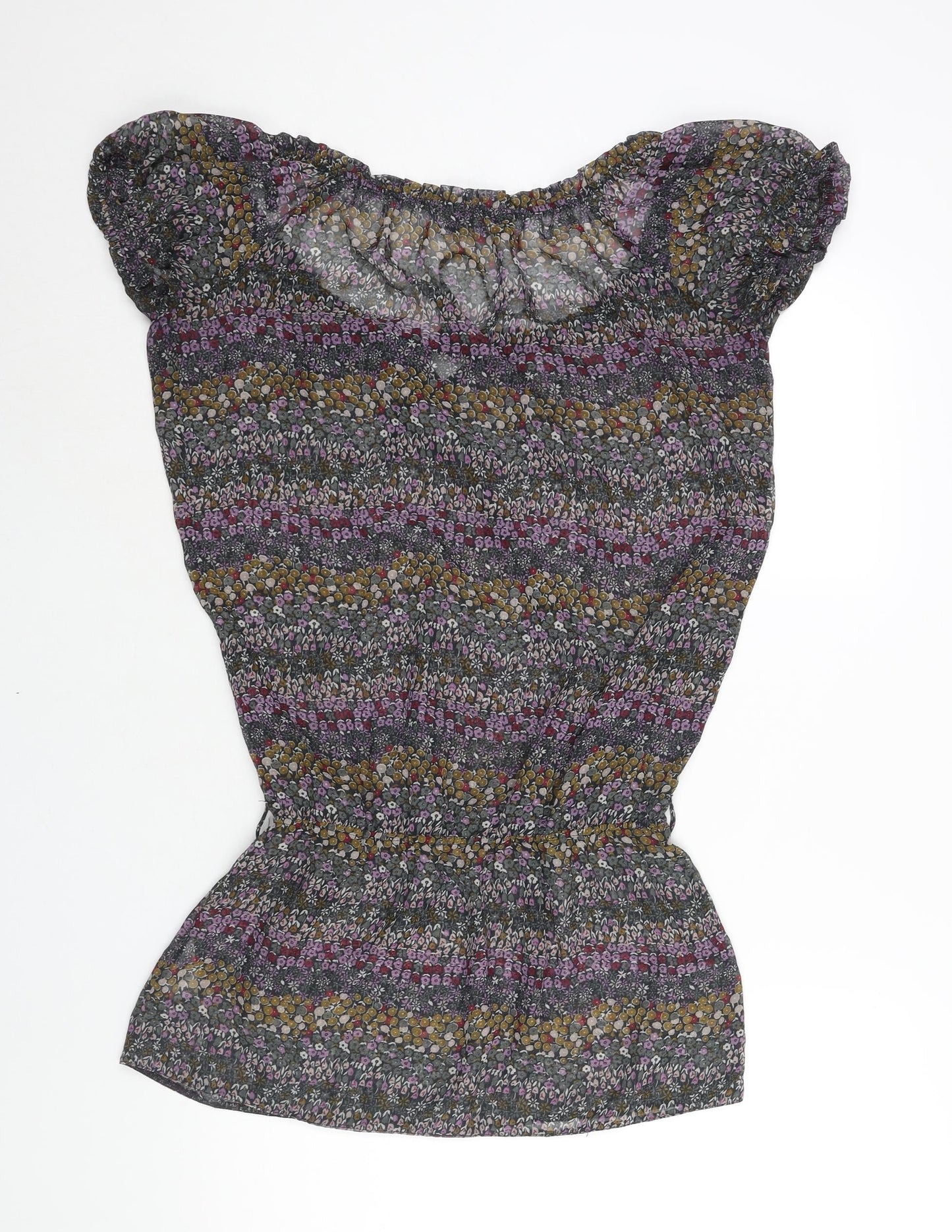 Dorothy Perkins Womens Multicoloured Floral Polyester Tunic Blouse Size 10 Boat Neck - Rouched