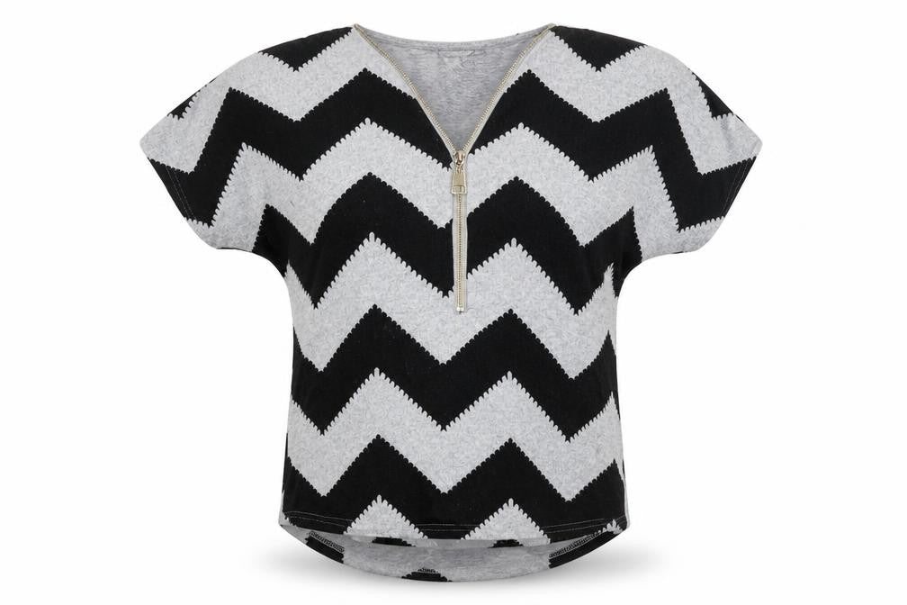 Quiz Womens Grey V-Neck Geometric Polyester Pullover Jumper Size 10 - Zip Detail