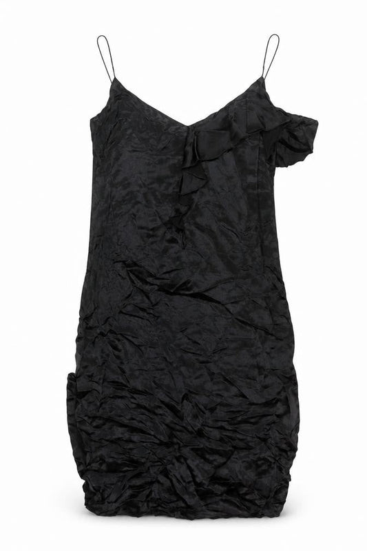 Zara Womens Black Viscose Shift Size M Scoop Neck Pullover - Frill Side Slits