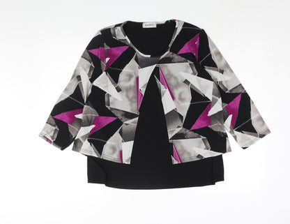 Bassini Womens Black Geometric Polyester Basic Blouse Size 16 Round Neck - Layered