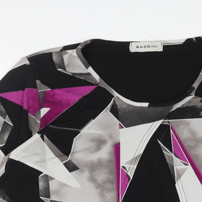 Bassini Womens Black Geometric Polyester Basic Blouse Size 16 Round Neck - Layered