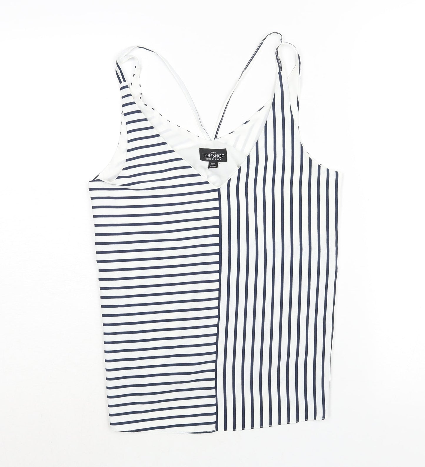 Topshop Womens Blue Striped Polyester Camisole Blouse Size 8 V-Neck
