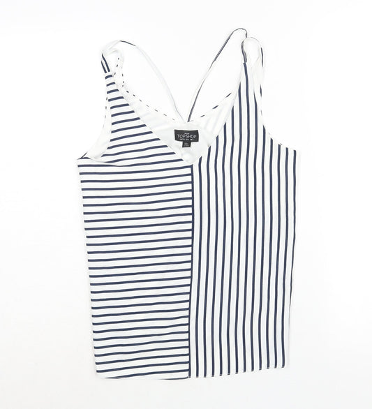 Topshop Womens Blue Striped Polyester Camisole Blouse Size 8 V-Neck