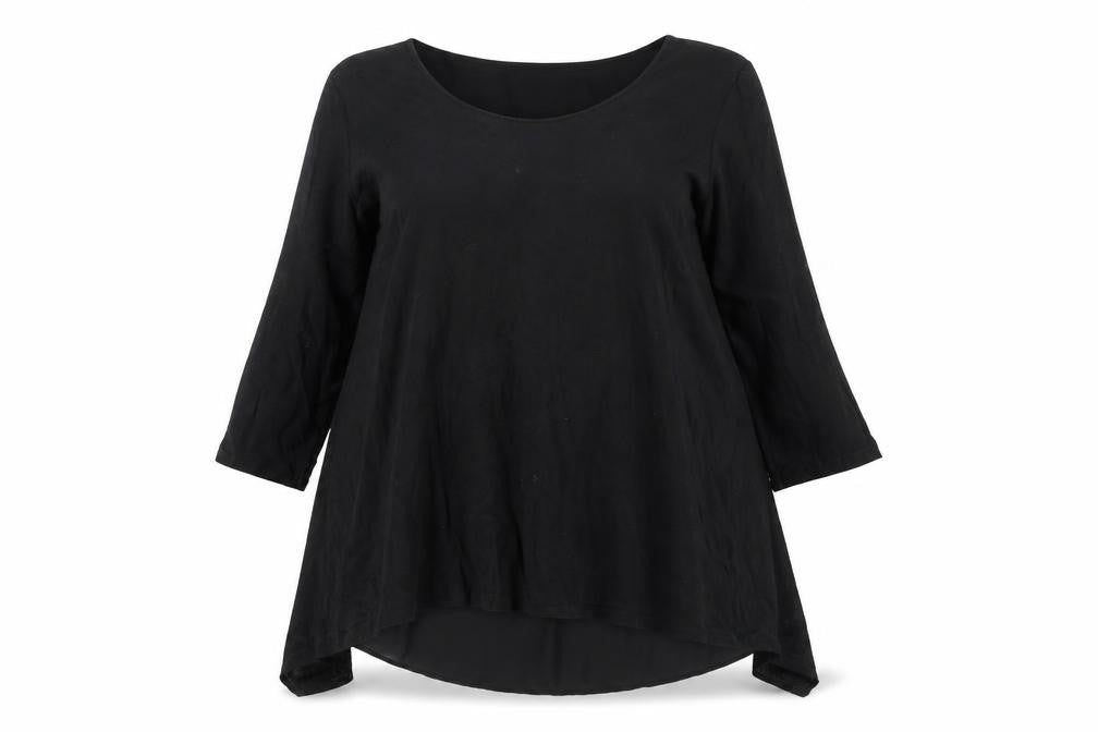 Marks & Spencer Womens Black Viscose Tunic Blouse Size 16 Round Neck - Hi-Low Hem Open Back