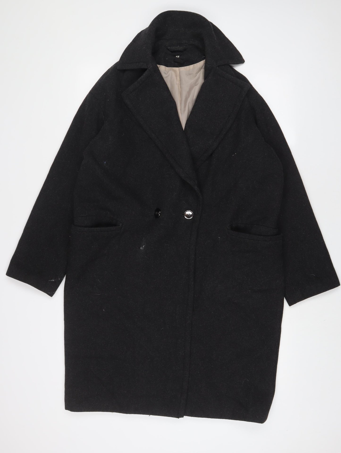 H&M Womens Grey Overcoat Coat Size 8 Button