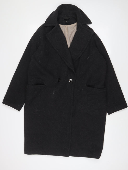 H&M Womens Grey Overcoat Coat Size 8 Button