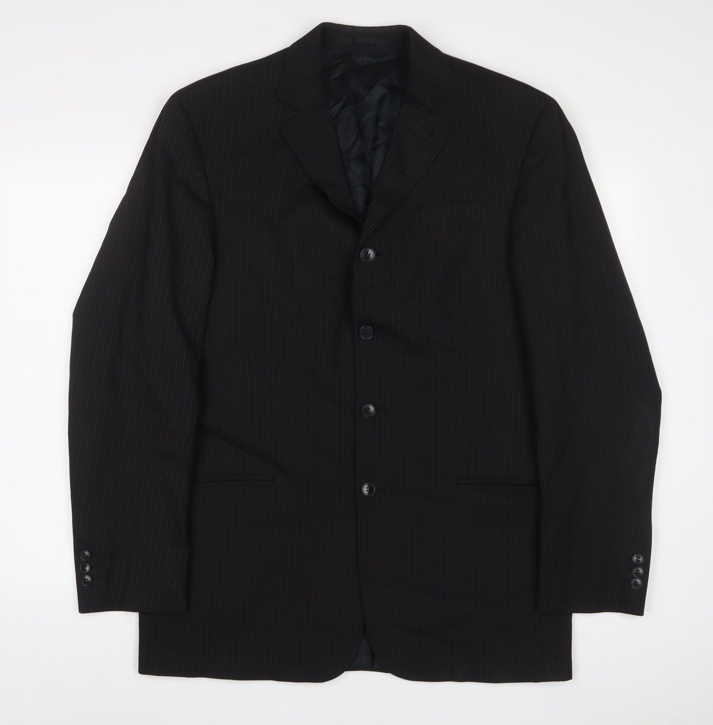 NEXT Mens Black Striped Wool Jacket Suit Jacket Size 40 Regular