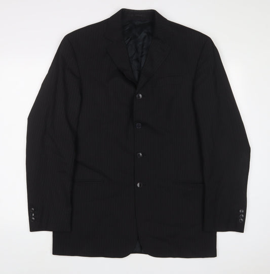 NEXT Mens Black Striped Wool Jacket Suit Jacket Size 40 Regular