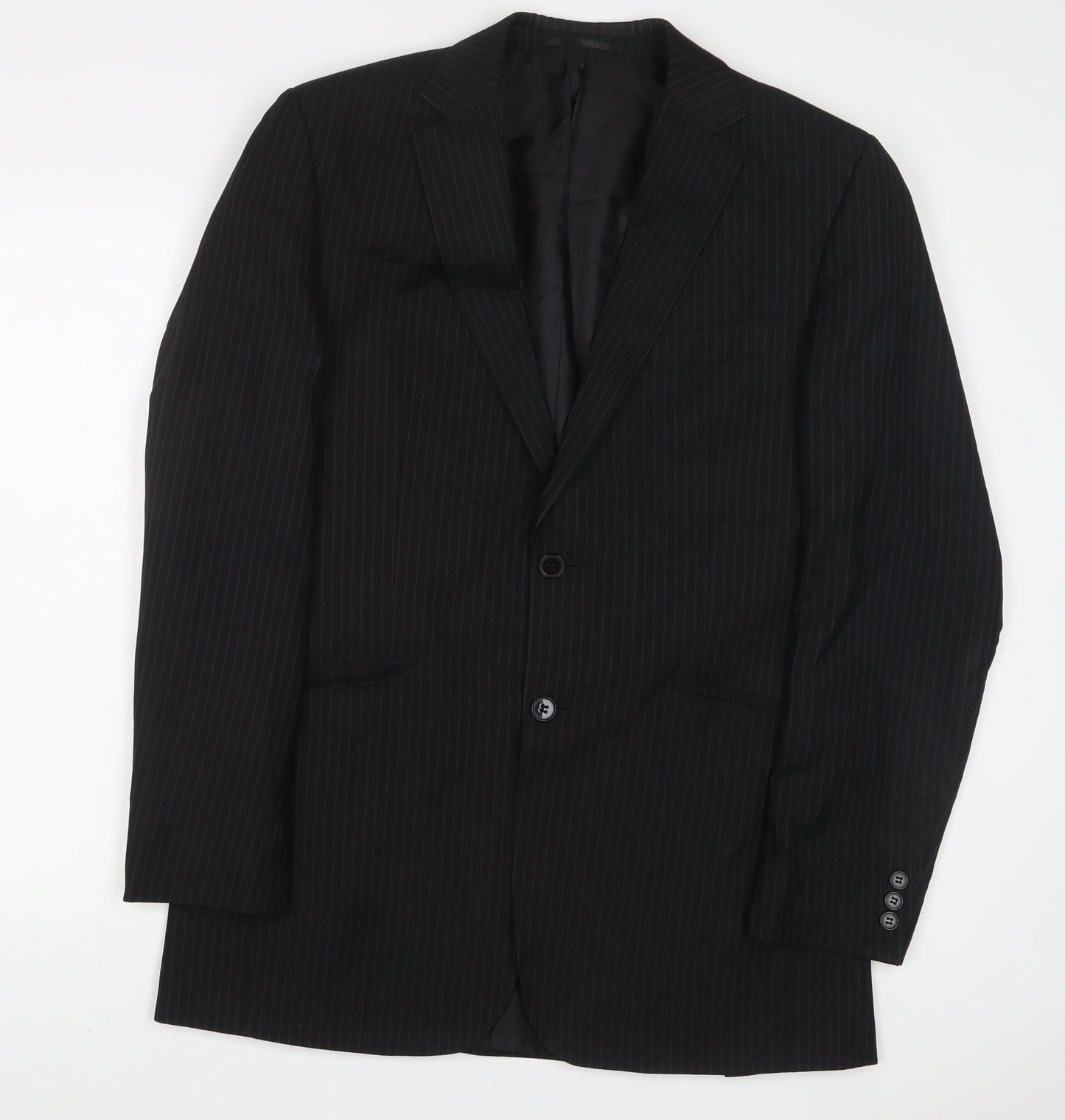 Karl Jackson Mens Black Striped Polyester Jacket Suit Jacket Size 40 Regular