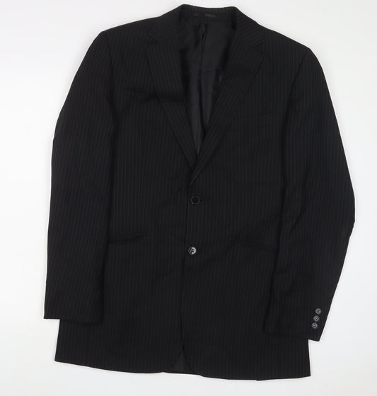 Karl Jackson Mens Black Striped Polyester Jacket Suit Jacket Size 40 Regular
