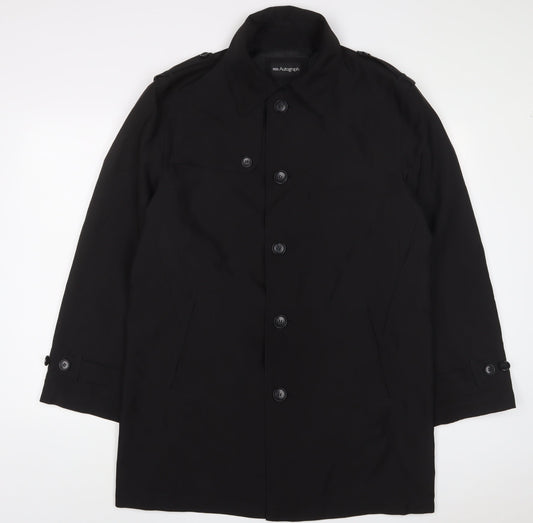 Autograph Mens Black Overcoat Coat Size M Button