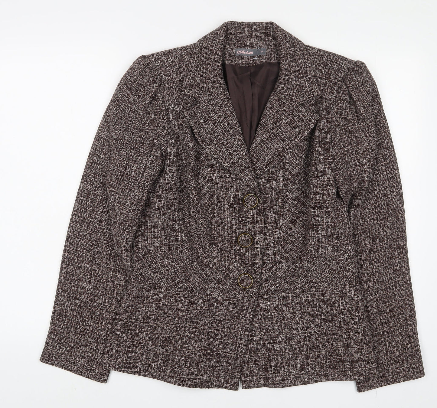 Cream Womens Brown Jacket Blazer Size 14 Button