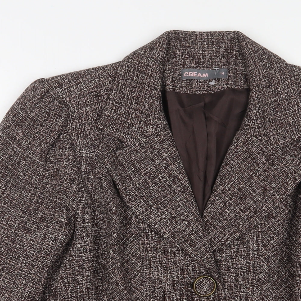 Cream Womens Brown Jacket Blazer Size 14 Button