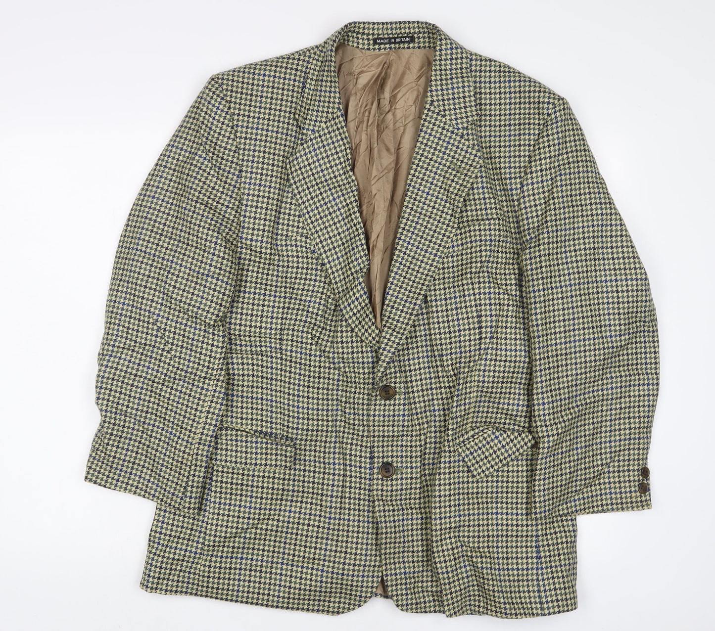 Brook Taverner Mens Green Houndstooth Wool Jacket Suit Jacket Size 40 Regular