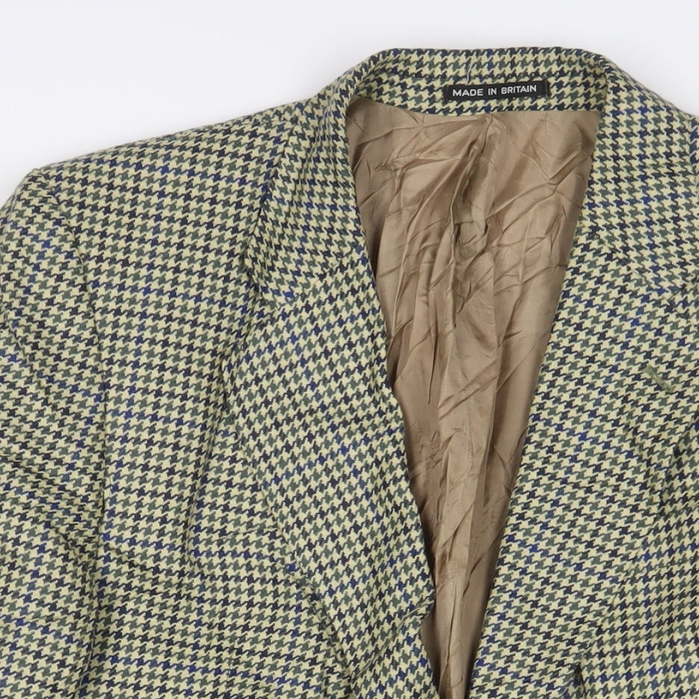 Brook Taverner Mens Green Houndstooth Wool Jacket Suit Jacket Size 40 Regular