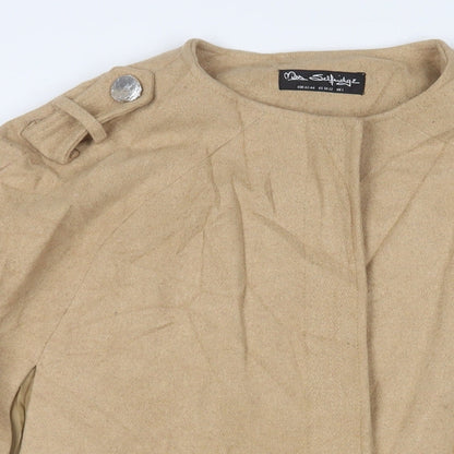 Close-up detail of Miss Selfridge women’s beige jacket poncho, size L, button