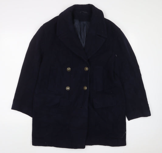 BHS Womens Blue Overcoat Coat Size 14 Button