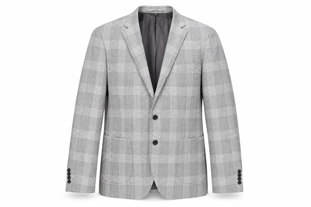 Marks & Spencer Mens Grey Plaid Polyester Jacket Suit Jacket Size 42 Regular